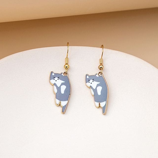 Cat Drop Earring - 1 Pair - E5867-3 - Gray / One Size