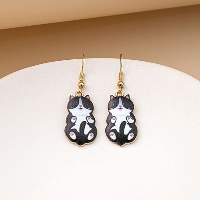 Cat Drop Earring - 1 Pair - E5867-4 - Black / One Size