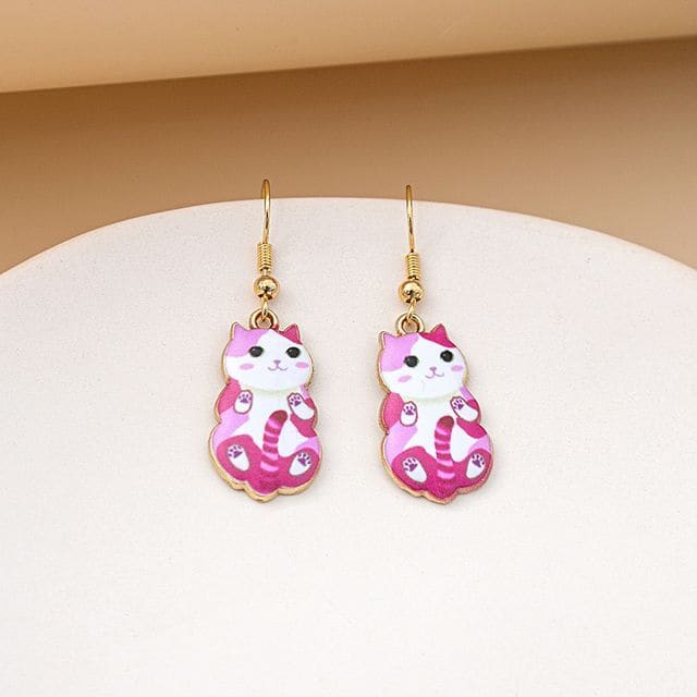 Cat Drop Earring - 1 Pair - E5867-5 - Pink / One Size