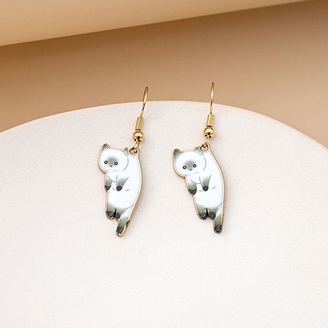 Cat Drop Earring - 1 Pair - E5867-7 - White / One Size