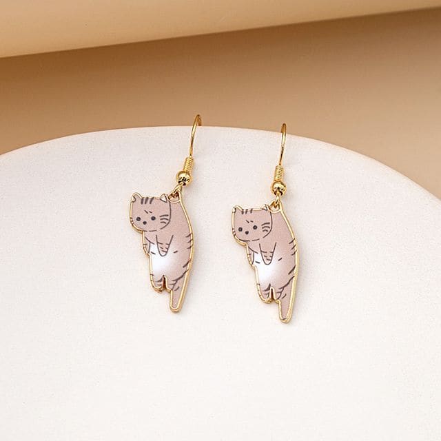 Cat Drop Earring - 1 Pair - E5867-9 - Gray / One Size