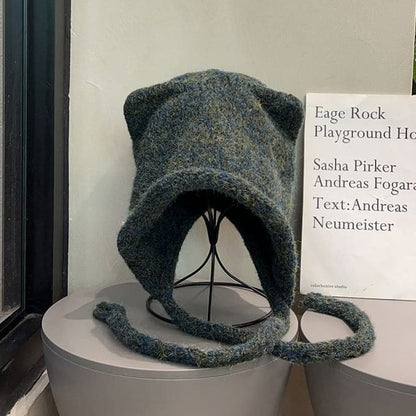 Cat Ear Earflap Hat - Dark Gray / One Size