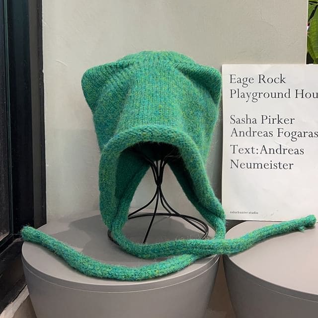 Cat Ear Earflap Hat - Green / One Size