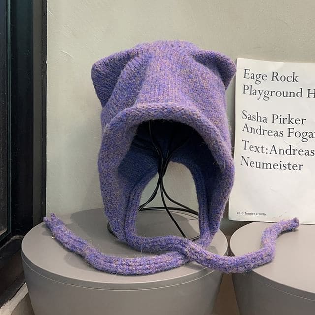 Cat Ear Earflap Hat - Purple / One Size