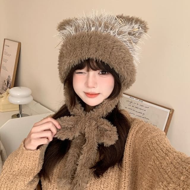 Cat Ear Trapper Hat - Dark Khaki / One Size