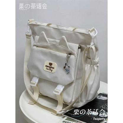 Cat Ear Two Tone Tote Bag / Bag Charm / Set - Off-White