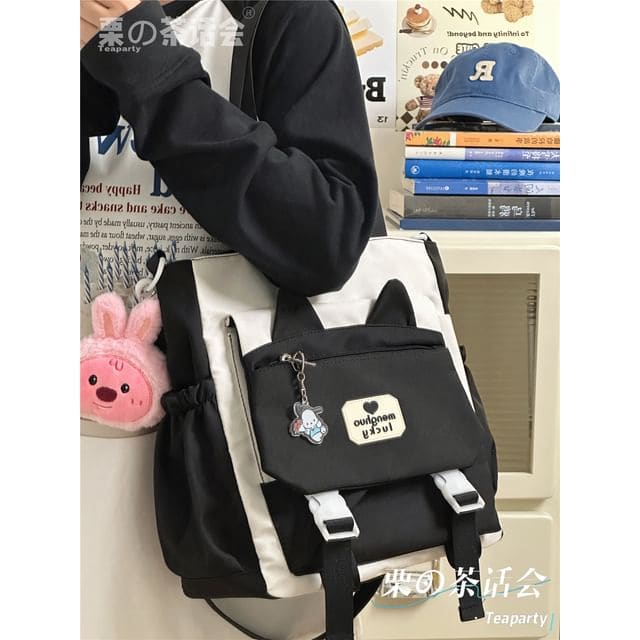 Cat Ear Two Tone Tote Bag / Bag Charm / Set - With Rabbit