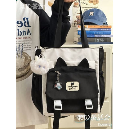 Cat Ear Two Tone Tote Bag / Bag Charm / Set - With White