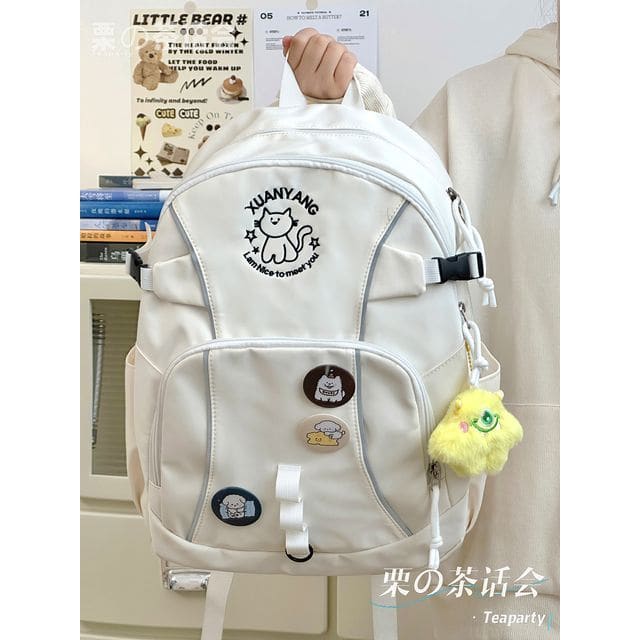 Cat Embroidered Multi-Pocket Backpack / Bag Charm / Set