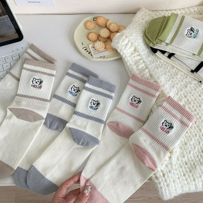 Cat Embroidered Socks Set