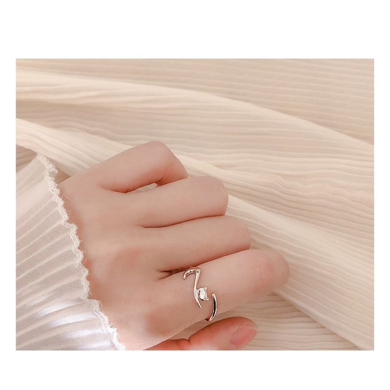 Cat Rhinestone Alloy Open Ring