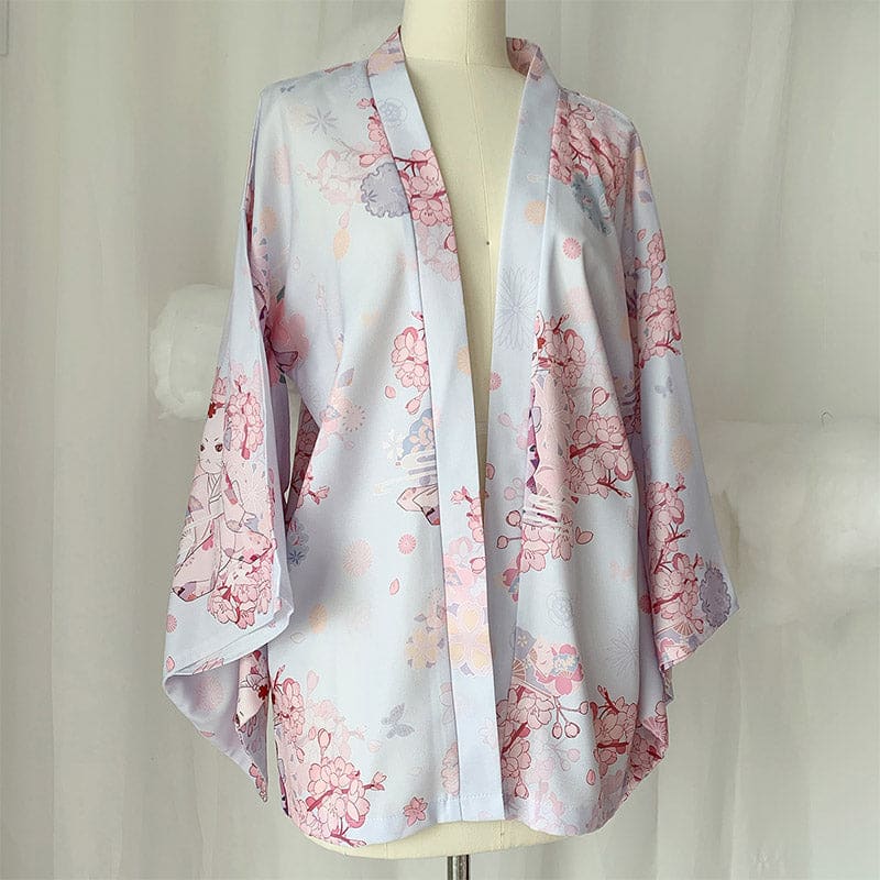 Cat Sakura Print Loose Cardigan Kimono Outerwear