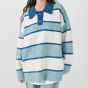 Causal Striped Pullover - M / Blue - Sweater