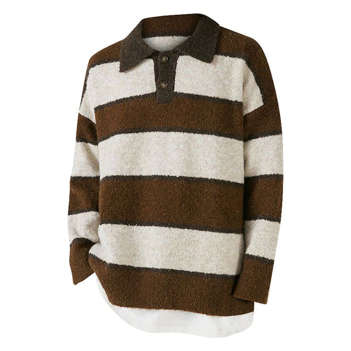 Causal Striped Pullover - M / Brown - Sweater