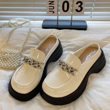 Chain Accent Platform Loafer Mules