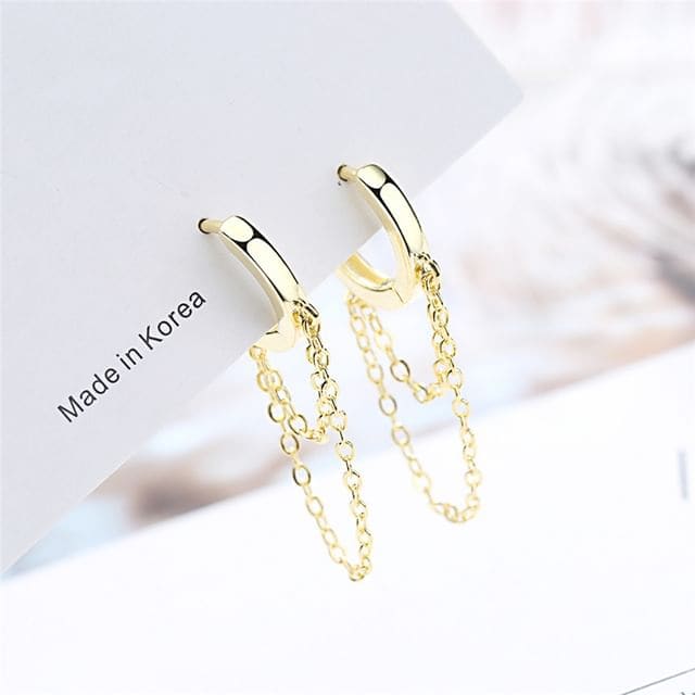 Chain Alloy Dangle Earring - 1 Pair - Gold / One Size