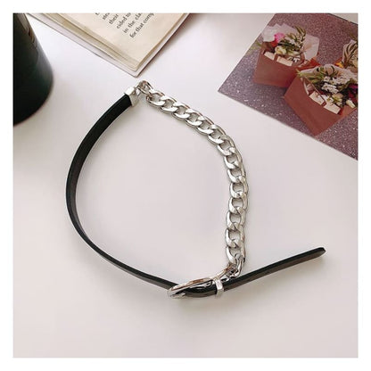 Chain Faux Leather Buckle Choker