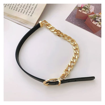 Chain Faux Leather Buckle Choker