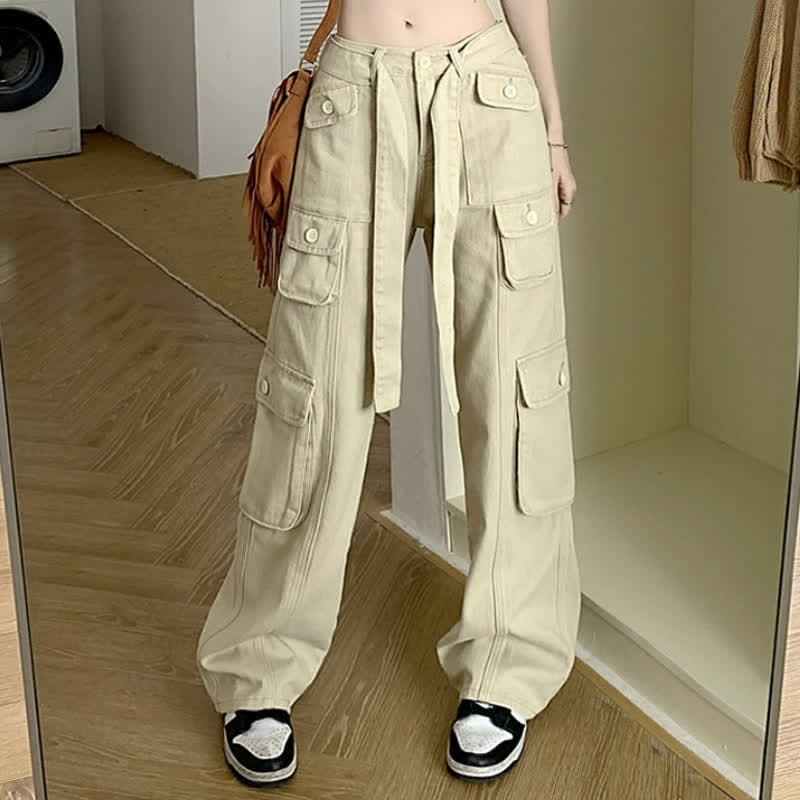 Chain Round Collar Sleeveless Crop Top Casual Cargo Pants