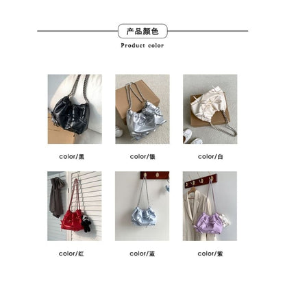 Chain Strap Bow Faux Leather Shoulder Bag