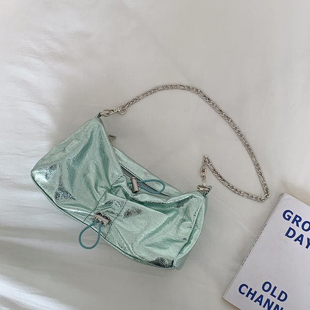 Chain Strap Drawstring Shoulder Bag - Green / One Size