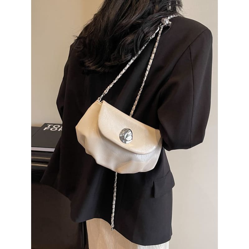 Chain Strap Faux Leather Flap Crossbody Bag