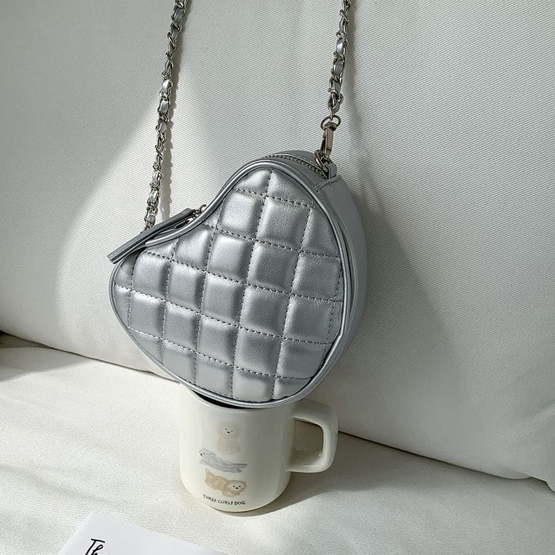 Chain Strap Heart Quilted Crossbody Bag