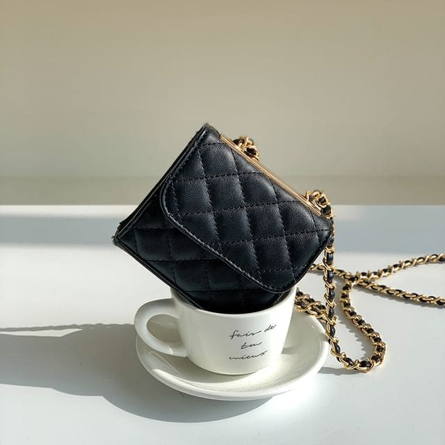 Chain Strap Quilted Flap Crossbody Bag - Black / One SIze