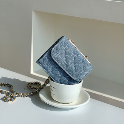 Chain Strap Quilted Flap Crossbody Bag - Light Blue