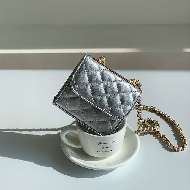 Chain Strap Quilted Flap Crossbody Bag - Silver / One SIze