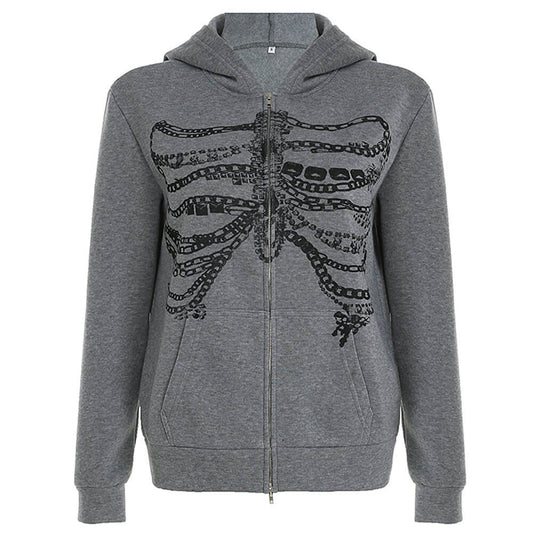 chain skeleton print grunge hoodie boogzel clothing