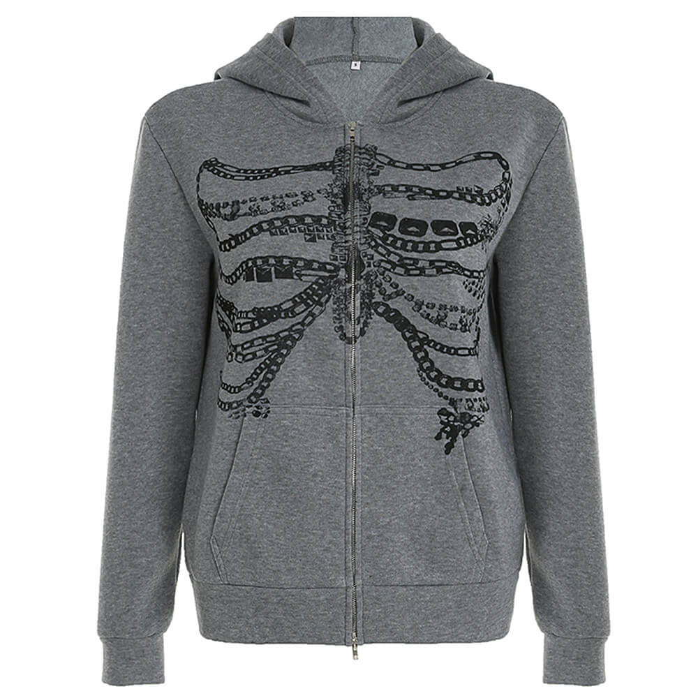 chain skeleton print grunge hoodie boogzel clothing