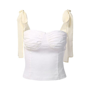 Charm Bow Tie Top - S / White - Tops