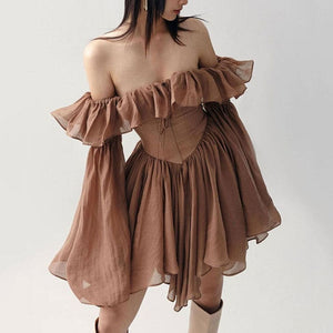 Charm Brown Mini Dress - Dresses