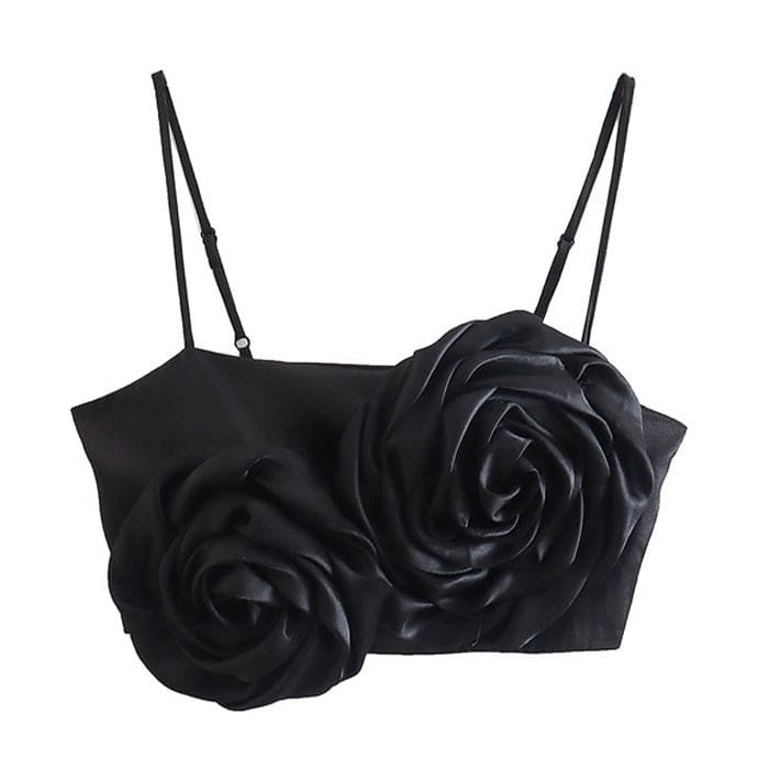 Charm Rose Satin Top - S / Black - Tops