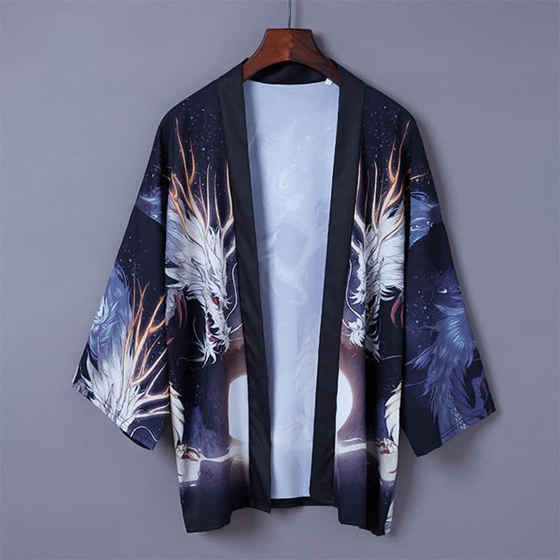 Charming Carp Dragon Print Casual Cardigan Kimono Outerwear