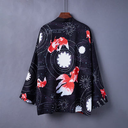 Charming Carp Dragon Print Casual Cardigan Kimono Outerwear