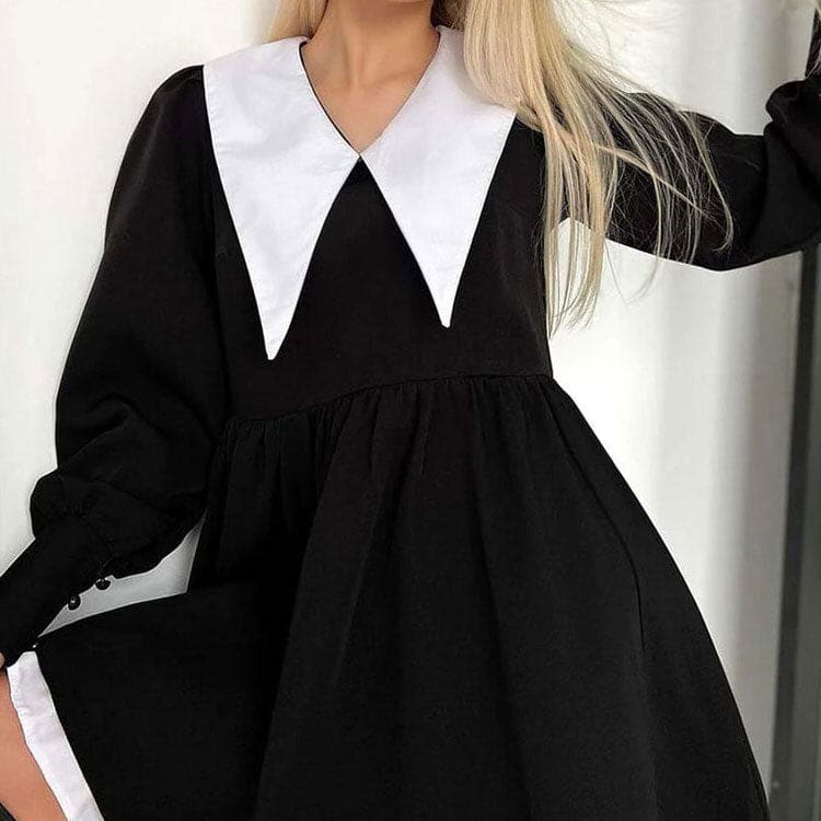 Charming Mini Black Collar Dress - Dresses