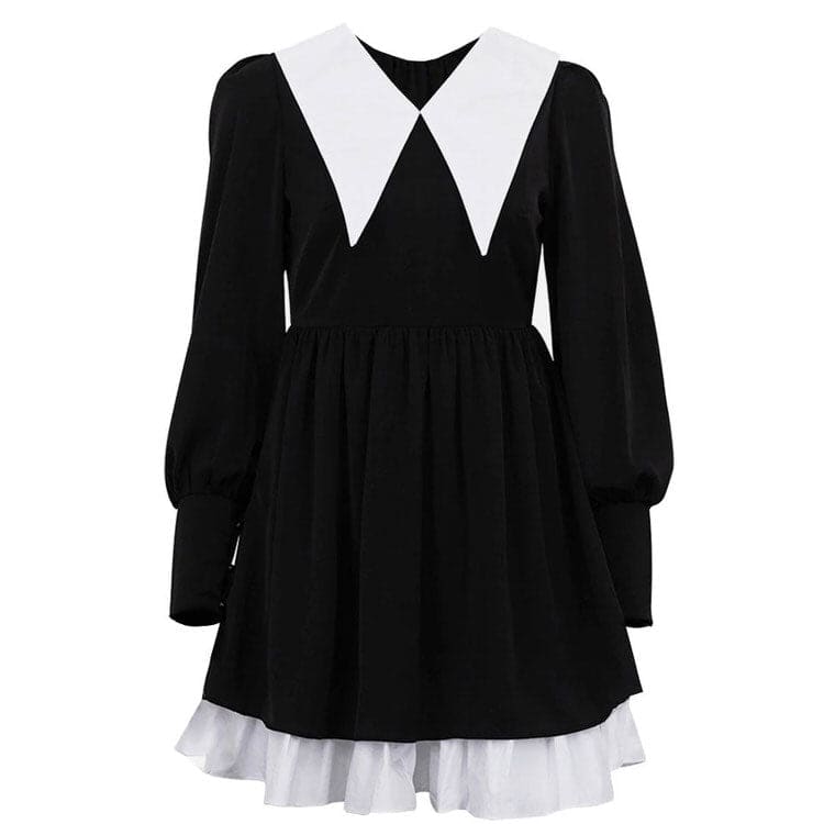 Charming Mini Black Collar Dress - S / Black - Dresses