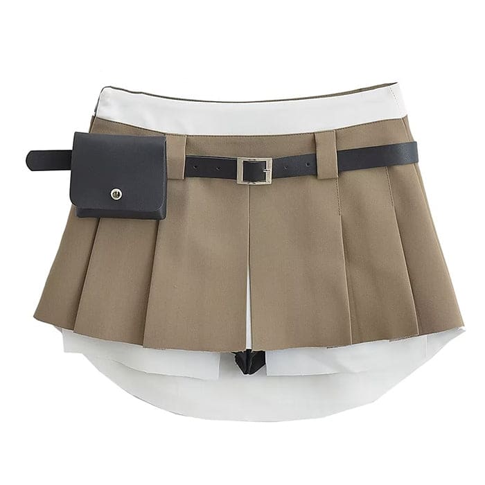 Charming Mini Pleated Skirt - S / Beige / With Belt - Skirt