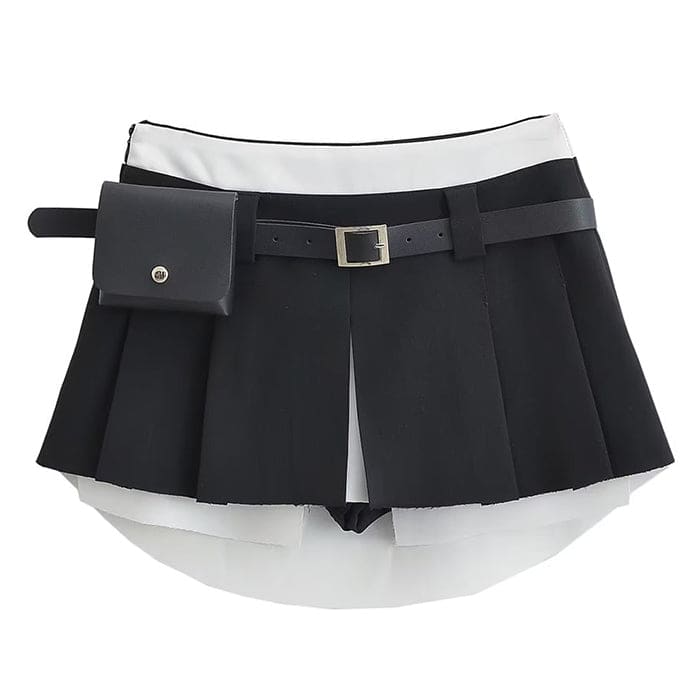 Charming Mini Pleated Skirt - S / Black / With Belt - Skirt