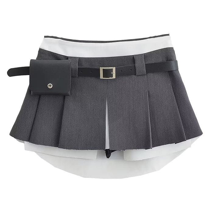 Charming Mini Pleated Skirt - S / Grey / With Belt - Skirt