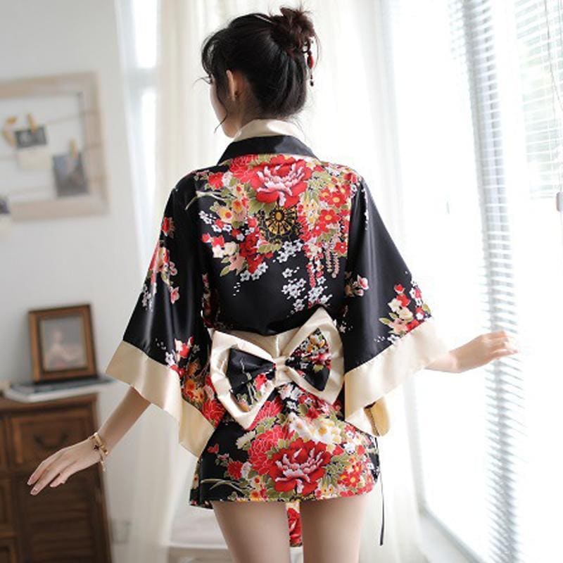 Charming Red Kimono Floral Cosplay Lingerie Dress