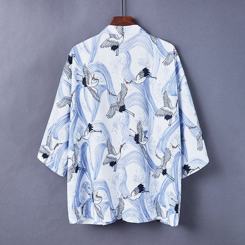 Charming Sakura Fox Print Kimono Outerwear - G / One Size