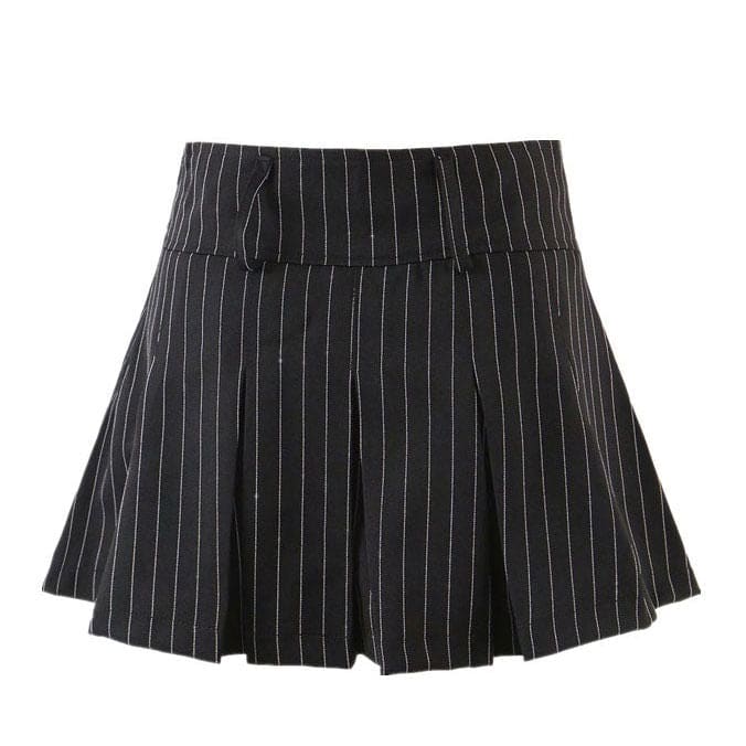 Charming Striped Pleated Skirt - S / Black - Skirt