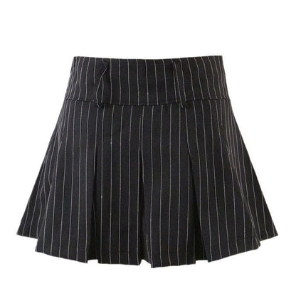 Charming Striped Pleated Skirt - S / Black - Skirt