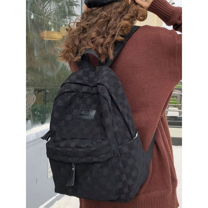 Checked Applique Nylon Backpack