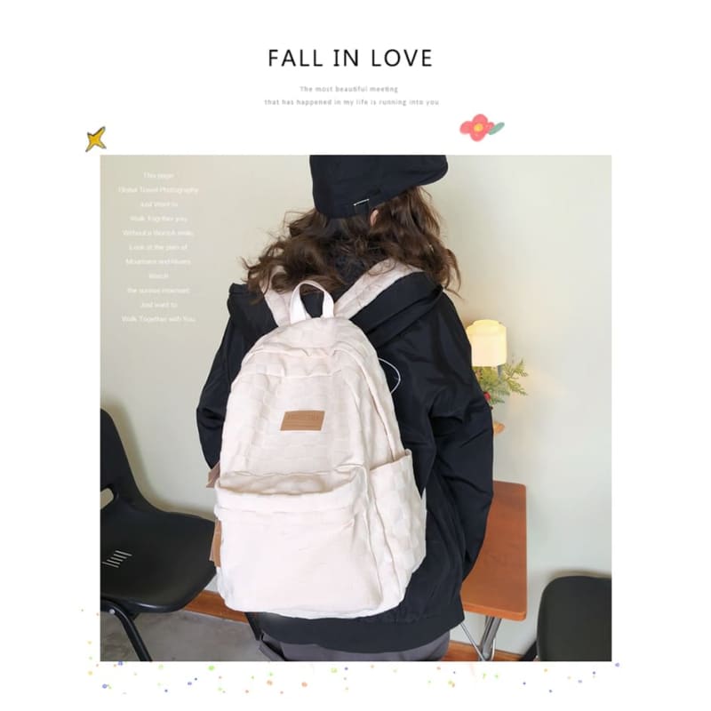 Checked Applique Nylon Backpack