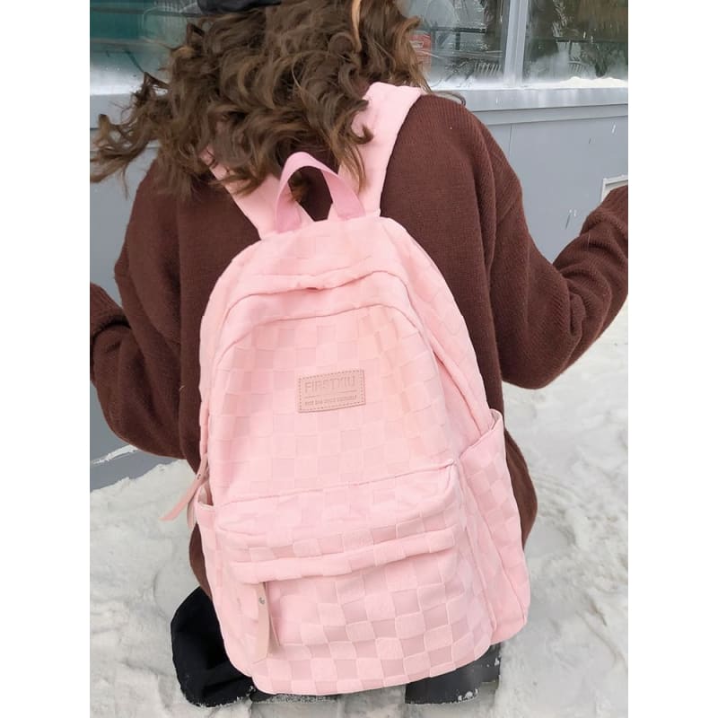 Checked Applique Nylon Backpack