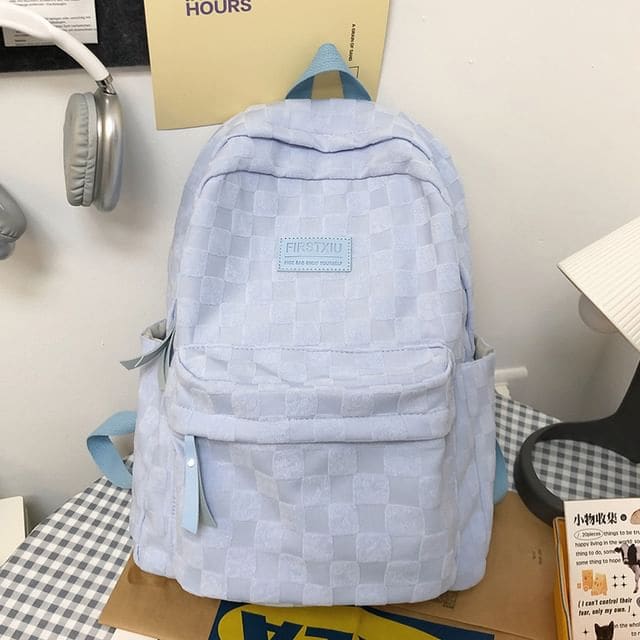 Checked Applique Nylon Backpack - Blue - Blue / One Size